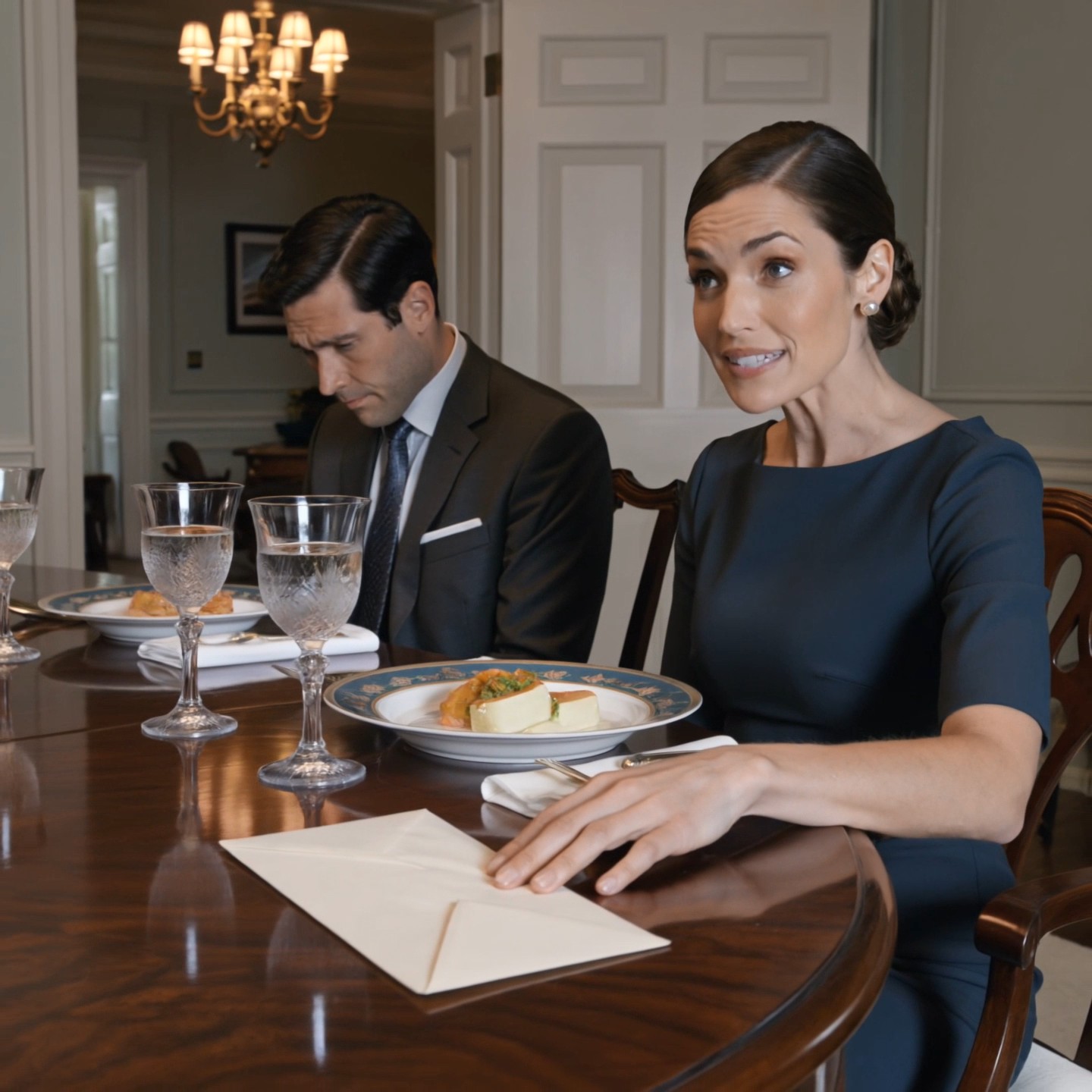 L’enveloppe glissa sur la table en chêne poli et s’arrêta près de mon assiette si doucement que, l’espace d’un instant, cela sembla presque poli. Robert Harper y garda deux doigts un moment de plus, comme s’il voulait que je comprenne le nombre à l’intérieur avant même que je ne regarde. En face de lui, Margaret était assise sous le lustre, arborant ce sourire serein des clubs de campagne, ces femmes qui ont déjà décidé de la fin de la soirée. Mon mari fixait son verre d’eau. Un doux jazz s’échappait du salon. Cristal. Nappe. Couverts disposés avec une précision militaire. C’était le genre de dîner où personne n’élevait la voix, mais où chaque phrase sonnait comme une négociation.