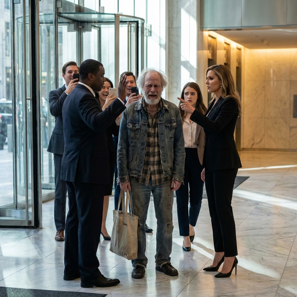 Dans le hall de marbre de la Cole Tower, à Manhattan, un gardien me bloque le passage. « Pas de clochards à l’étage », lance-t-il sèchement, les yeux rivés sur mes chaussures déchirées et mon sac en toile effiloché. Les téléphones sonnent. Des rires fusent. Vanessa Hart, la PDG, s’approche d’un pas assuré. « Vous souillez cet immeuble. Faites-le sortir, ou j’appelle la police. » Kesha, une stagiaire tremblante, intervient. « C’est un être humain, pas un déchet. » Vanessa la renvoie sur-le-champ. Je murmure à Kesha : « Ça va ? » puis je passe un coup de fil. Quand le président du conseil d’administration descend en courant, blême, Vanessa finit par comprendre mon expression. « Et maintenant », dis-je doucement, « voyons qui a vraiment sa place au 32e étage… »