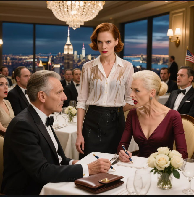 Dans un restaurant de luxe de Manhattan, l’épouse d’un milliardaire a humilié une serveuse discrète sous prétexte qu’elle « ne parlait pas correctement l’anglais », sans se douter que la jeune femme était une universitaire de Columbia capable de déchiffrer les clauses du contrat de son mari, de révéler la clause qui allait briser son mariage et de transformer un service catastrophique en le début de la chute publique la plus coûteuse que leur table ait jamais connue.